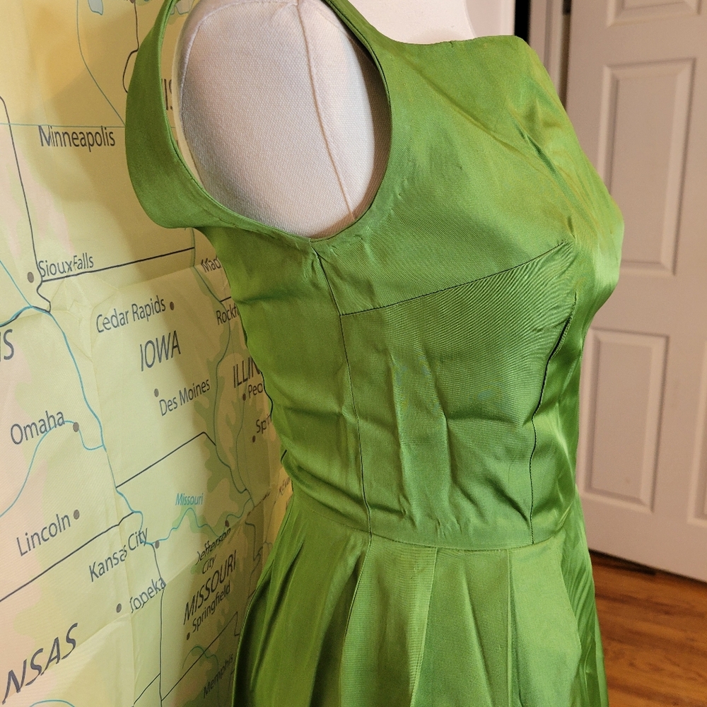 Vintage 1950s Green Evening Gown Womens Formal Full Length Dress - Picture 4 of 16